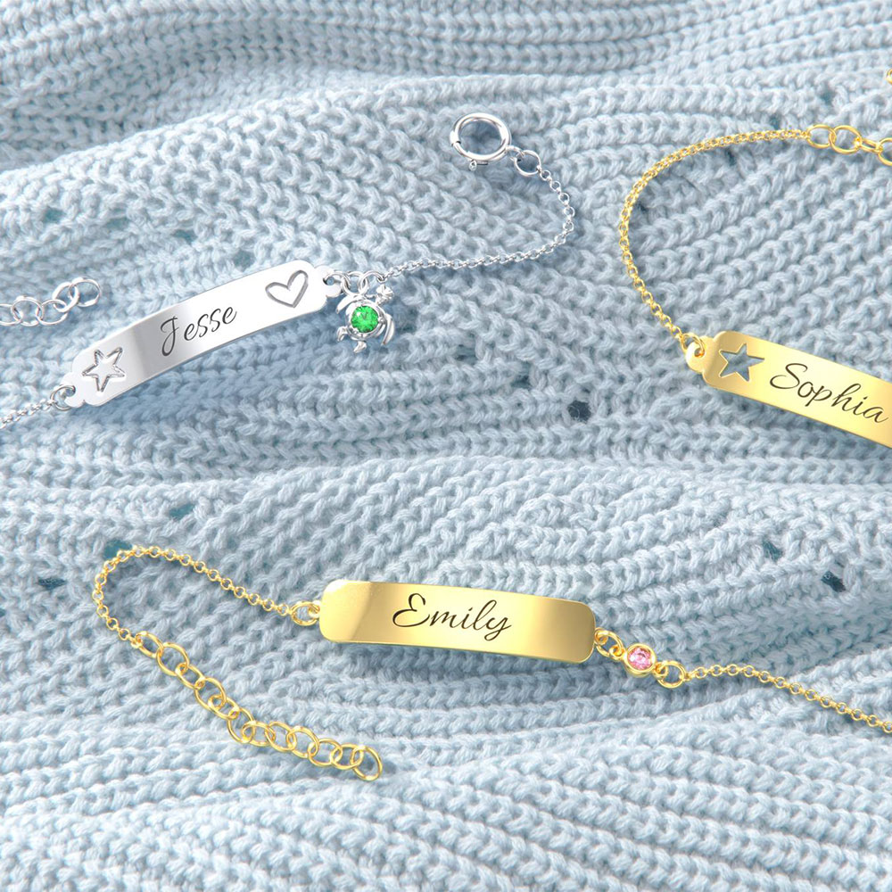 Engravable Baby Bracelet With Birthstone Juromeo Engravable Baby Bracelet With Birthstone Juromeo